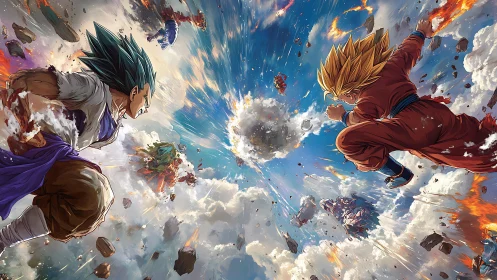 Sky-shaking anime warriors charge toward an explosive clash