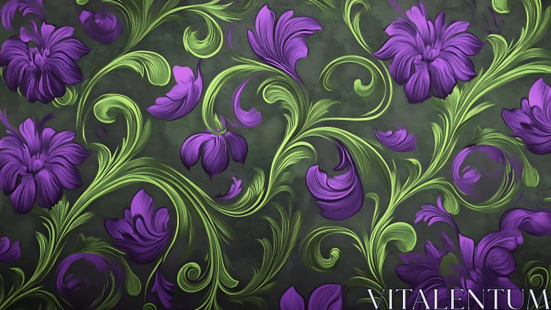 Vibrant Purple Flowers Dance with Lime Green Flourishes