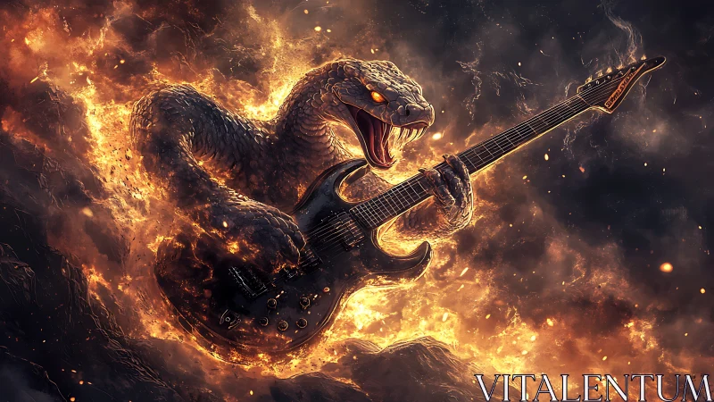 Fire serpent shreds electric guitar in molten inferno.