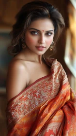 Silk and starlight whisper through her poised, glowing gaze