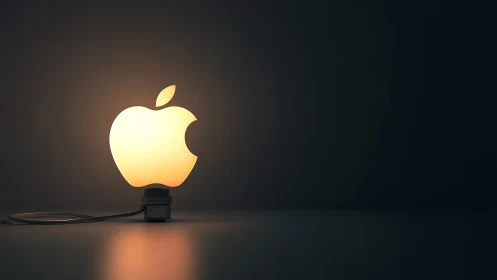 Illuminated Apple Logo Light Sculpture with Gradient Luminance Rendering