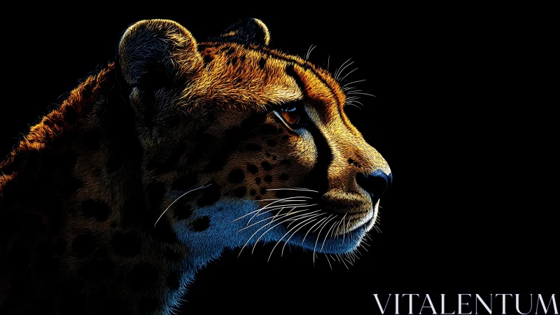 Portrait of Lion with Dichromatic Stylization and High-Contrast Rendering