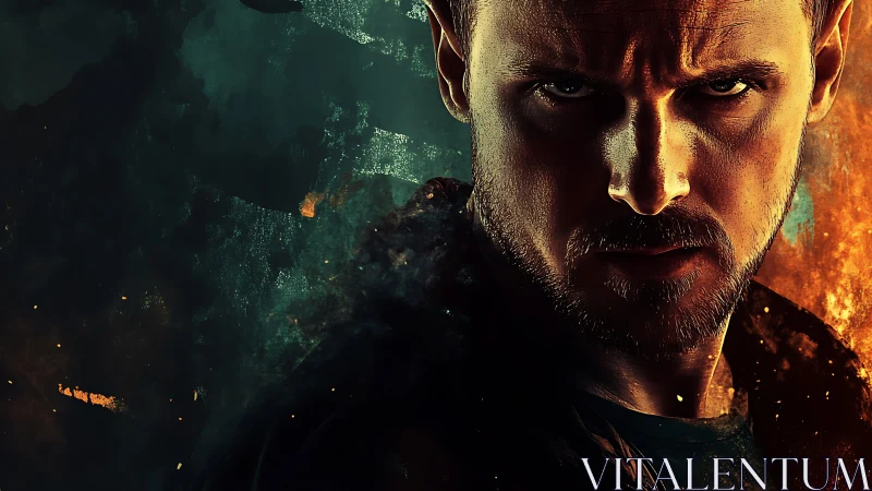 Male face in high-contrast lighting divides frame with color