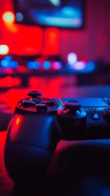 Gaming Controller Under Chromatic Lighting With Bokeh Blur.