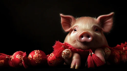 Porcine New Year study under dramatic low key lighting.