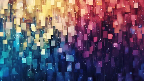 Colorful falling squares creating a dreamy digital rain.