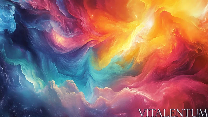 Vibrant cosmic nebula swirls in layered multicolor clouds