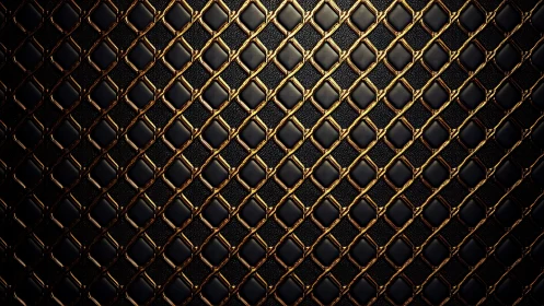 Luxurious black and gold quilted diamond grid pattern texture.