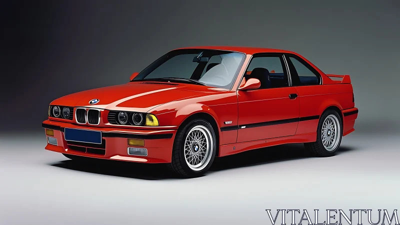 Red classic BMW coupe studio profile with sporty detailing.
