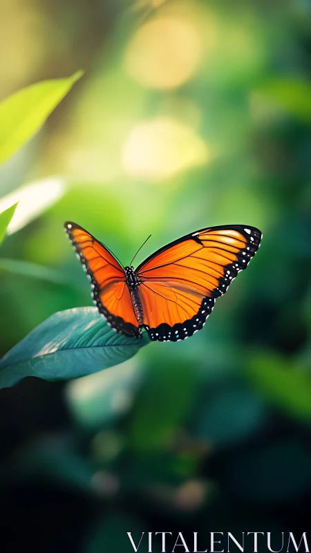 Gentle orange butterfly rests in soft morning garden light