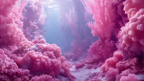 Dreamy pink coral canyon glows gently in quiet ocean light