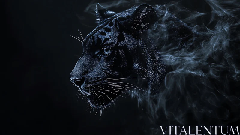 Black panther profile with smoky ethereal blue highlights.