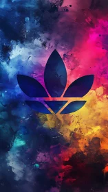 Tri-foil emblem over high-saturation nebular paint dispersion field