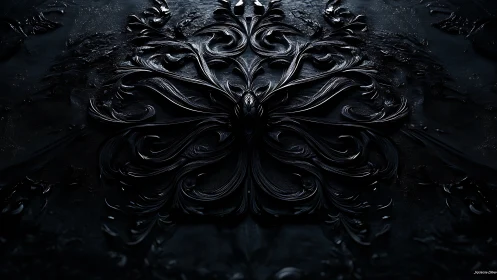 Dark floral carving unfolds in glossy swirling elegance