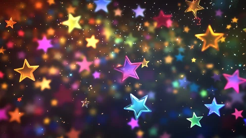 Neon stardust parade drifting across a dreamy night sky.