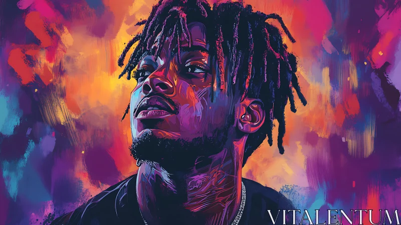 Neon-lit vector portrait uses bold complementary color gradients