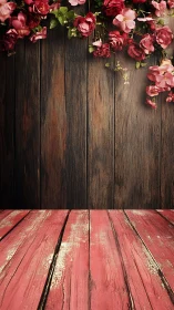 Rustic wooden backdrop with cascading roses sets a romantic tone