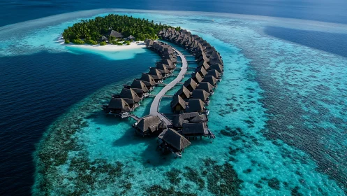 Overwater Bungalow Resort Complex With Curved Architectural Layout