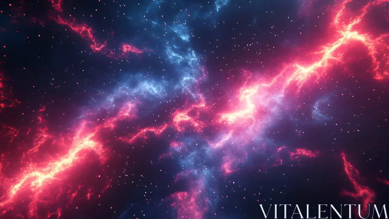 Cosmic nebula arcs glow with red and blue electrical energy