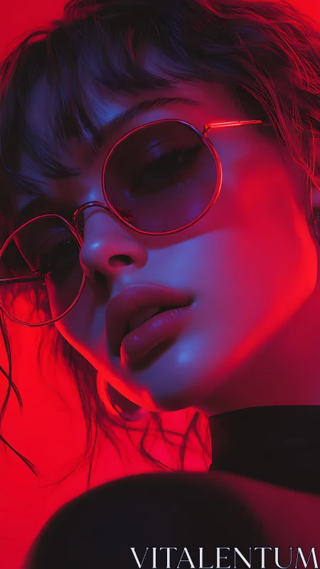 Chromatic close-up portrait in neon magenta-cyan lighting matrix.