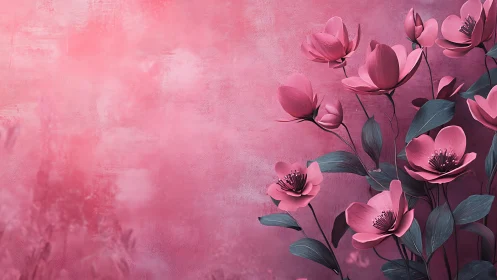 Pink Blooms Dance Across Soft Rose Gradient.