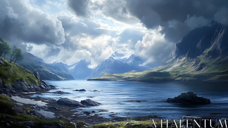 Alpine Fjord Valley Panorama With Dramatic Cloud Formation.