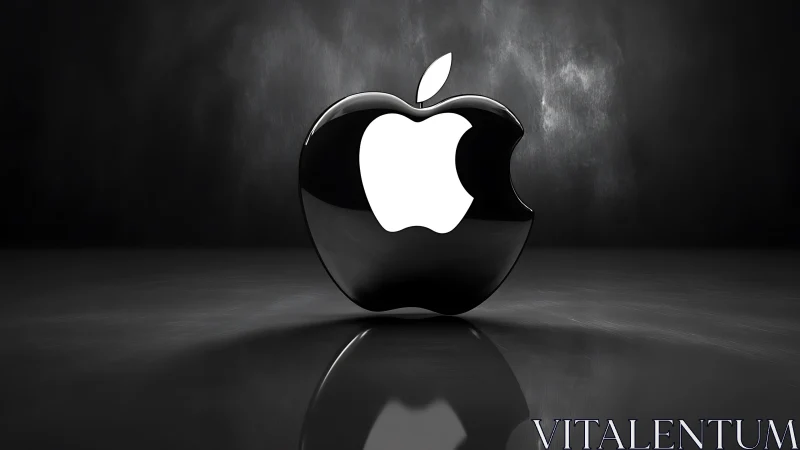 Black Apple Icon Glowing Against Dark Stormy Backdrop.