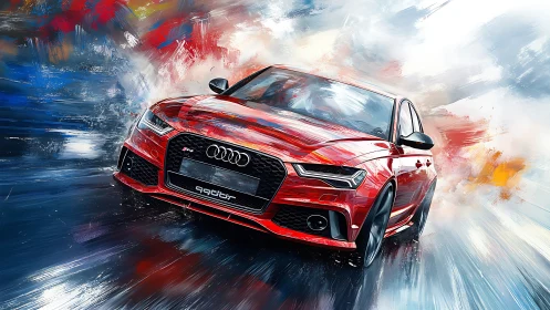 Dynamic red sports sedan rendered in high-impact digital motion art