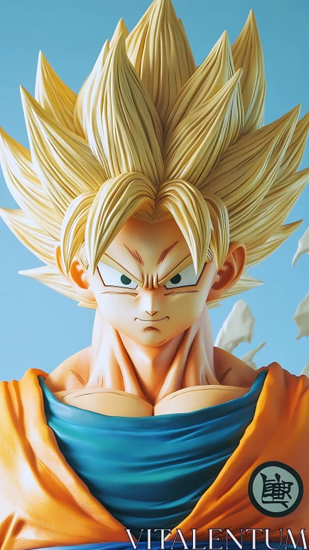 3D anime bust with dynamic spiked hair and heroic framing.