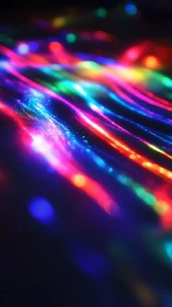 Neon light trails flowing across dark abstract surface.