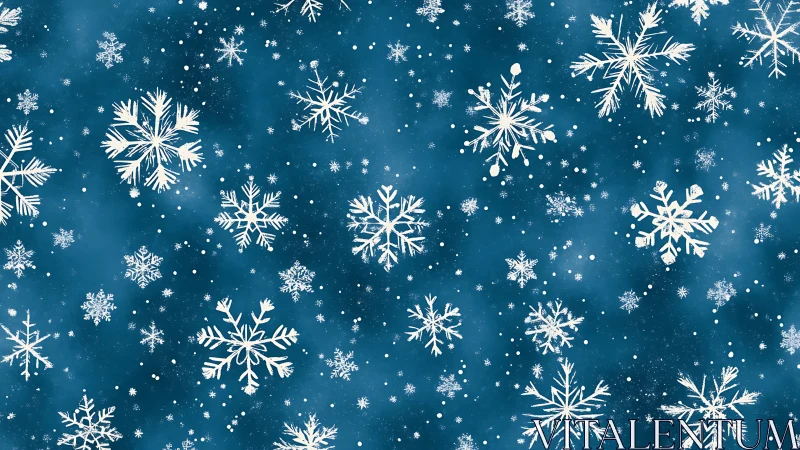 White snowflake pattern on blue winter themed background.