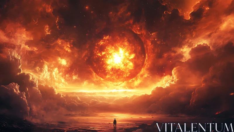 Cosmic sphere eruption with terrestrial observer silhouette