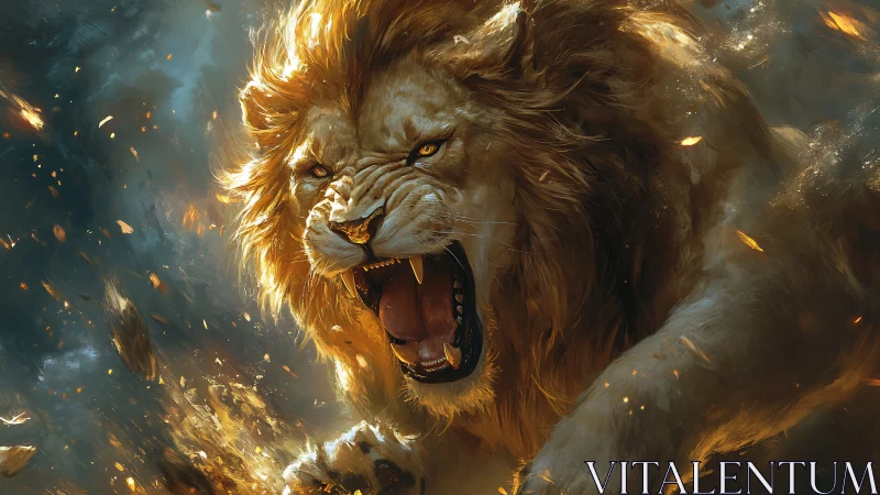 Digital rendering depicts roaring lion in dynamic motion