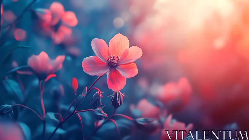 Soft Pink Flowers Blooming in Dreamy Bokeh Light.