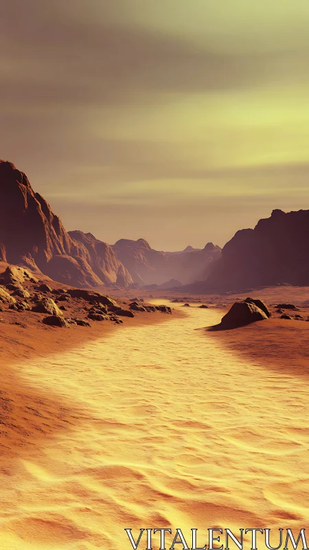 Desert canyon corridor with wind-sculpted dunes and ridges