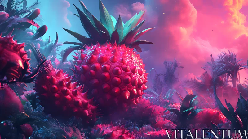 Neon stormfruit blooms wildly beneath cotton candy skies