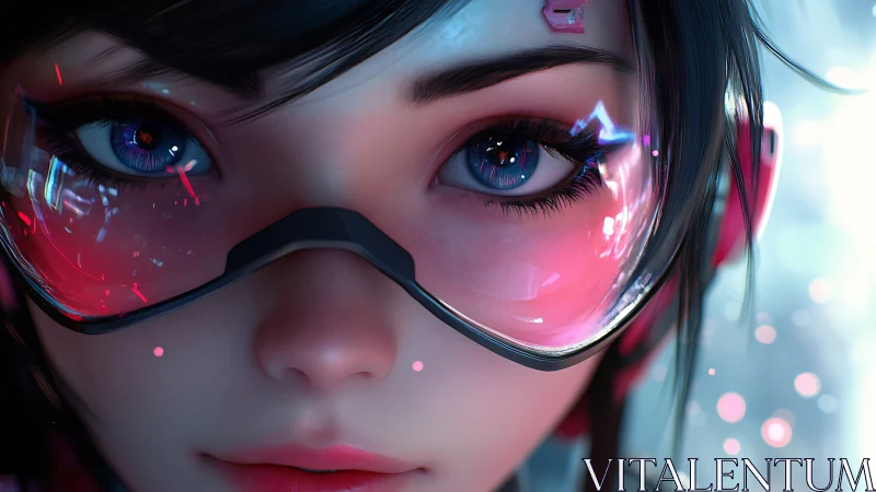 Close cybernetic portrait depicts girl in reflective visor
