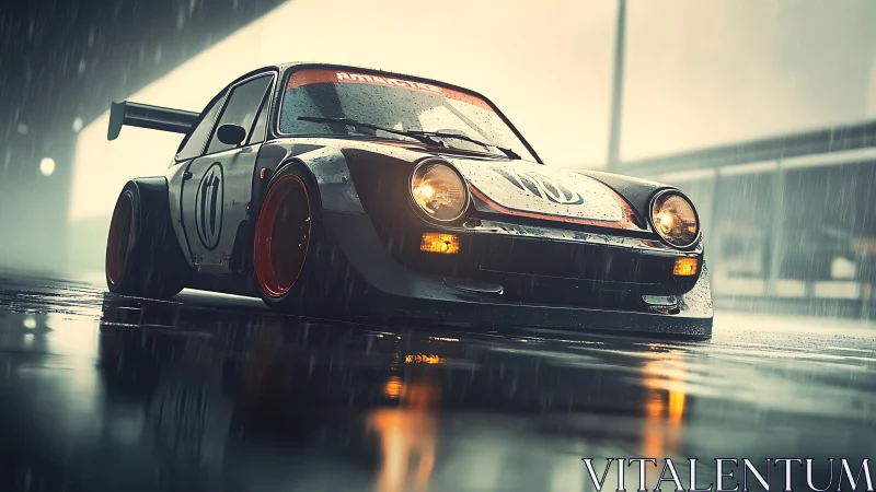 Rain-soaked race classic waits on a glowing wet track.