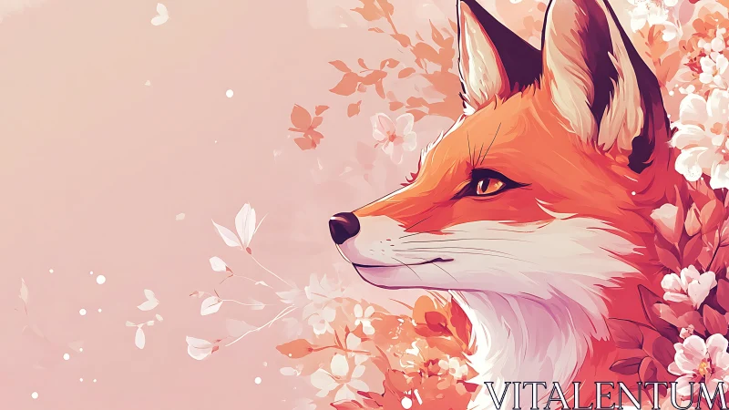 Gentle spring fox surrounded by soft blossoms and light.