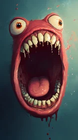 Grotesque red creature screams with gaping dripping mouth.