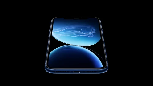 Smartphone with liquid organic display elements against dark background