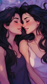 Two souls intertwined in lavender reverie embrace.