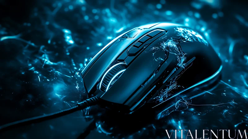 Futuristic gaming mouse glowing with electric blue energy.