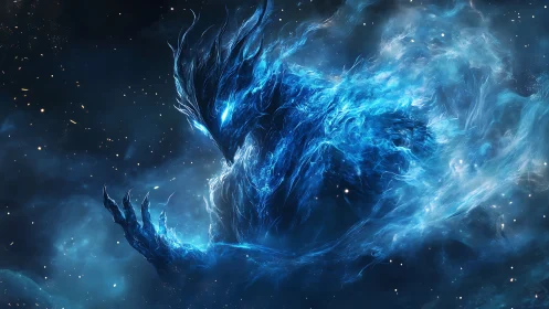 Nebula Wraith Unfurling in Electric Sapphire Storms.