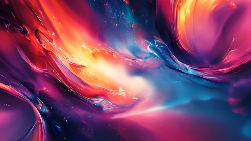 Vivid abstract waves in bright neon pink, orange, blue space