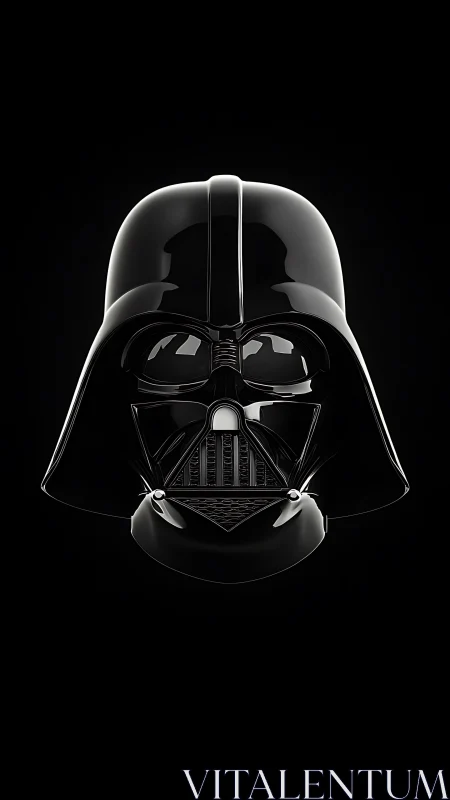 Black helmeted mask is centered on a dark isolated background