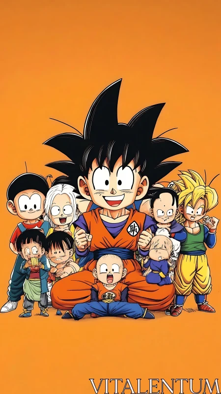 Joyful anime heroes share a bright, playful group moment