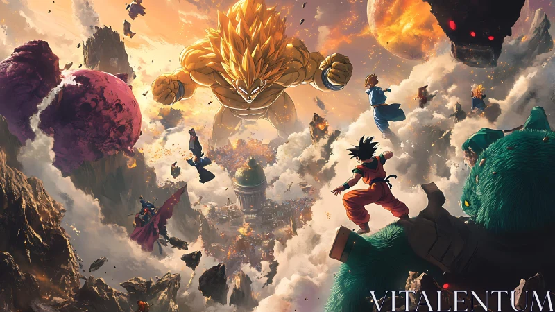 Golden warrior dominates explosive celestial battle scene