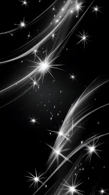 Silver comet trails sweep across luminous starry night sky.