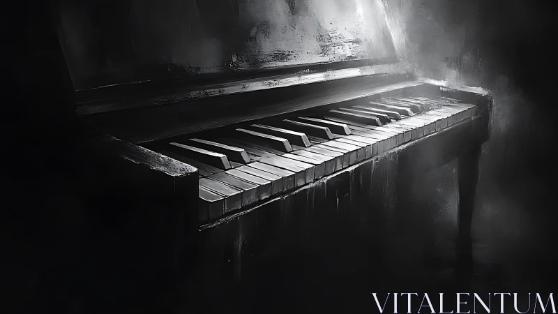 Shadow-soaked piano waits where forgotten melodies still breathe